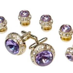Amethyst Faceted Crystal Center/ Clear Crystal Rim Cufflinks and Studs